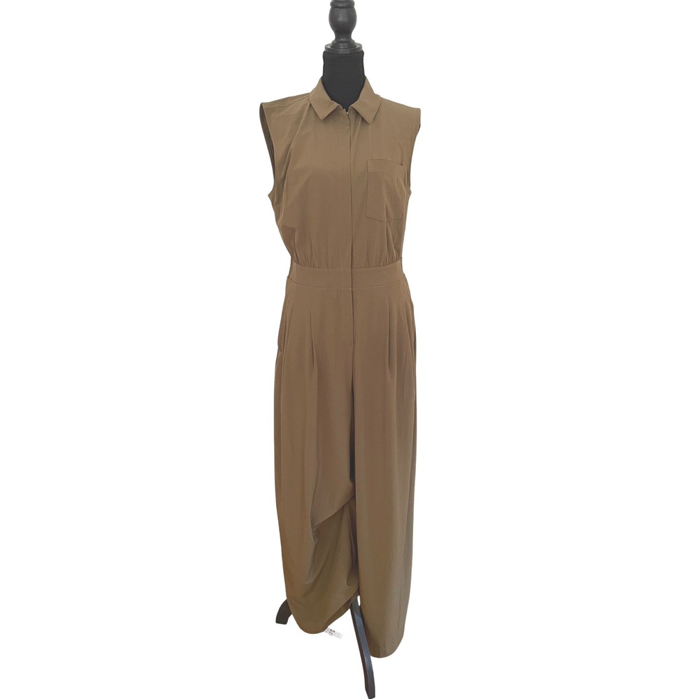 Athleta Destination Wide Leg Jumpsuit Womens 8 Seaweed Brown Tan Olive Utility
